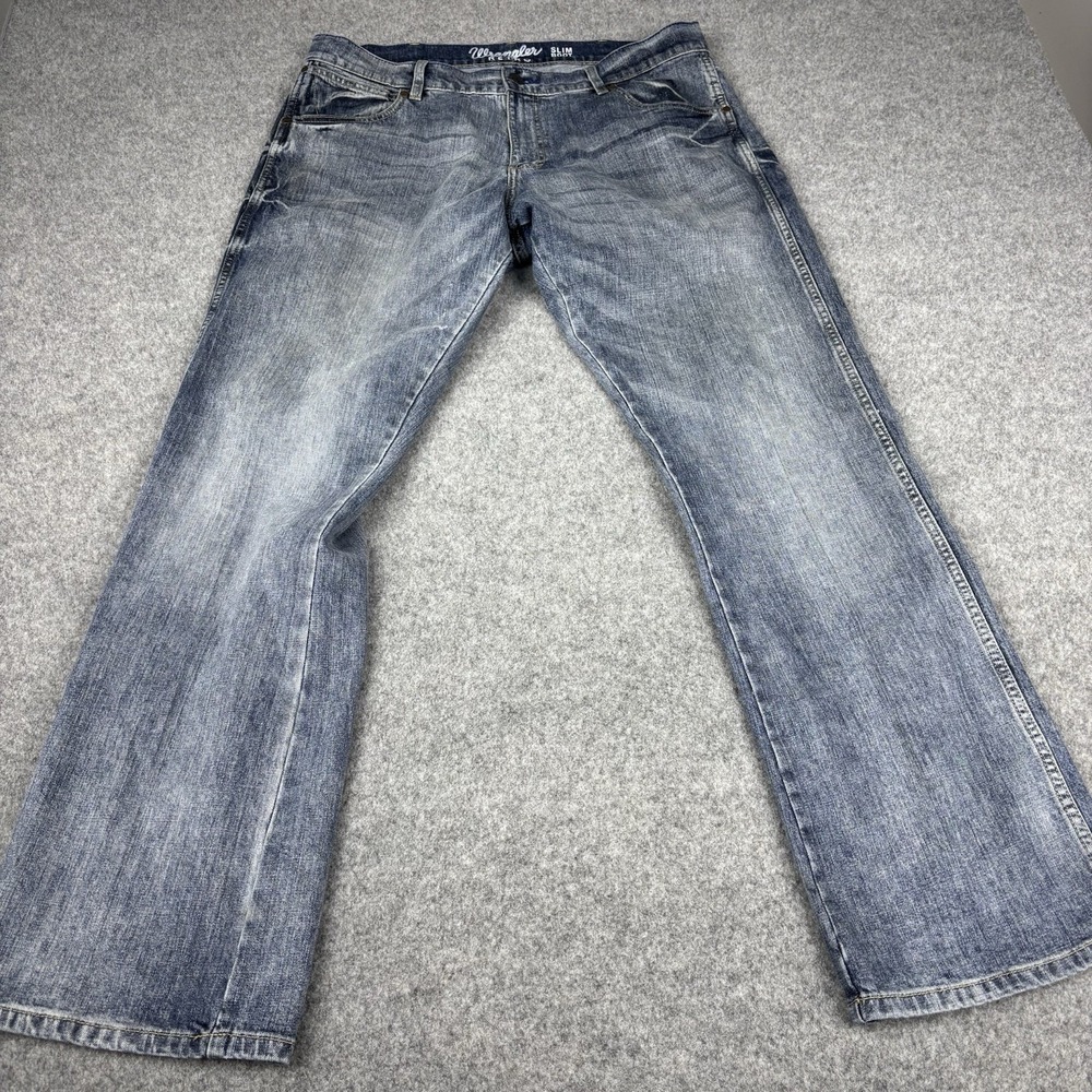 Wrangler Retro Jeans Mens 36x34 (Fits 38x34) Slim Boot Dark‎ Wash Western Faded